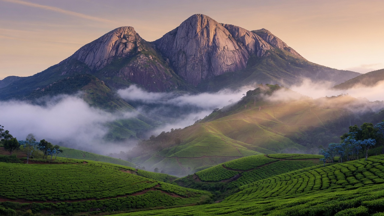 Mount Mulanje — Southern Region · Sapitwa peak above the tea estates